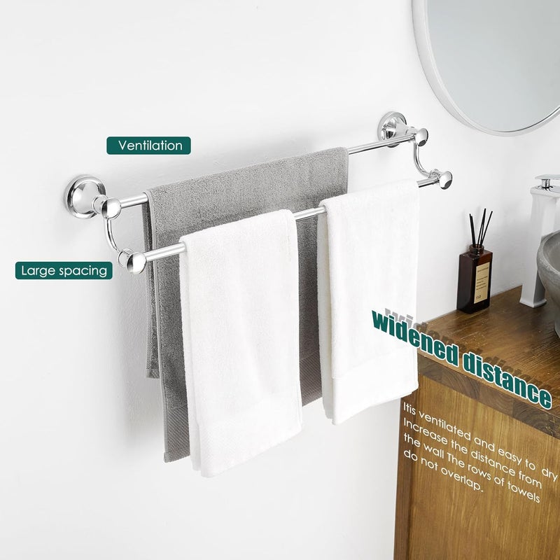 Hoimpro Adjustable Retractable 15-27 Inches Stainless Steel Bathroom Towel Bar, Bathroom Accessories Bath Hotel Double Towel Bar Rod Hanger Wall Mounted Towel Holder Towel Rack, Polished Chrome - Image 2